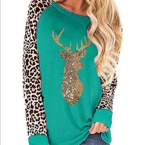 Women's Long Sleeve Glitter Deer T-Shirt Blouse!!